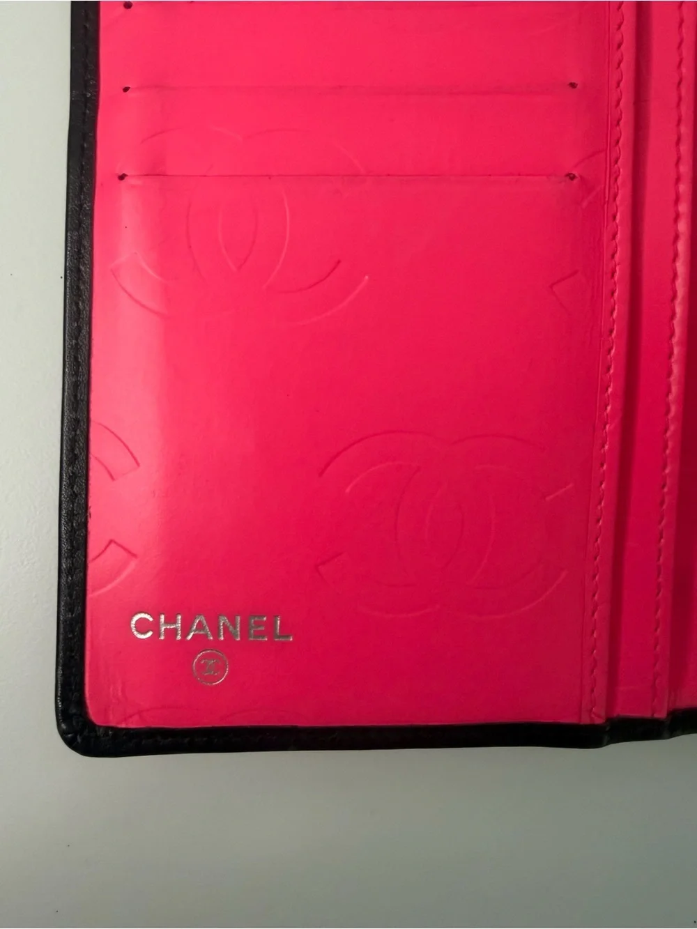 Chanel Cambon Quilted Calfskin Bifold Long Wallet Black & Neon Pink w/ Box & COA